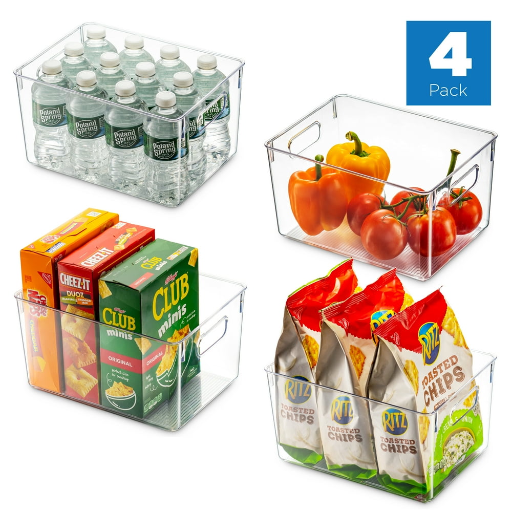Set Of 4 Clear Pantry Organizer Bins Household Plastic Food Storage