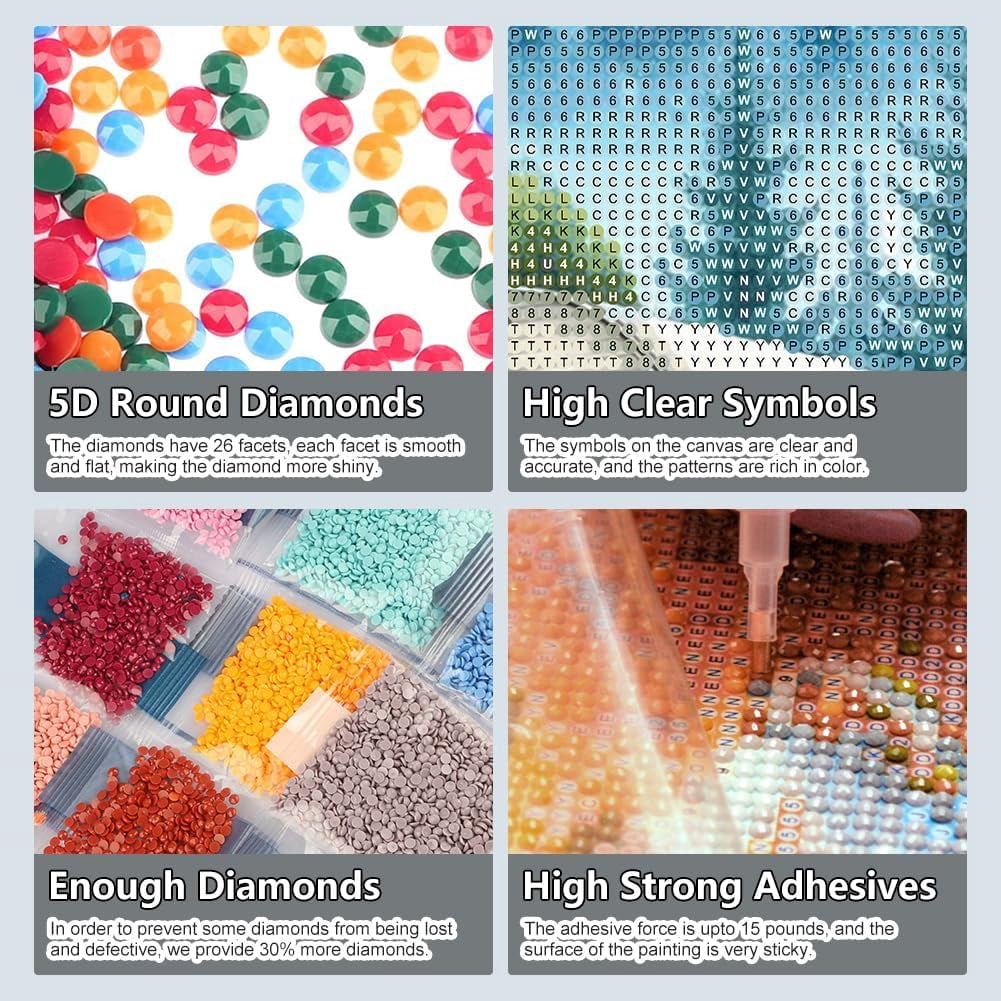 Camper Van Diamond Art Kits for Adults - 5D Full Drill Round Diamond Painting Kit for Beginners, DIY Gem Art for Home Wall Decor & Gift 12x12 Inch
