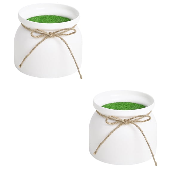 chaungfeng Plastic Flowerpot, Round Thickened Flowerpot Plastic Flocking Set Flowerpot, Artificial Plants Vase Artificial Floral Arrangement for Home Office Kitchen Tabletop(2pc, White D)