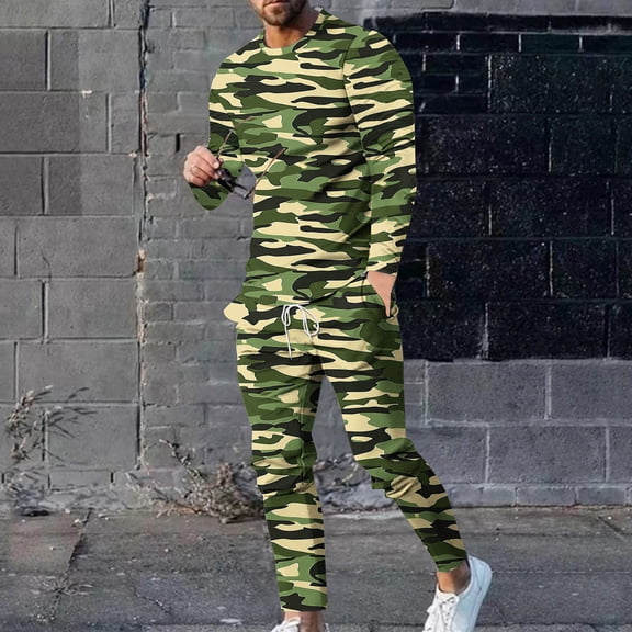 Wavsuf Sweatsuits 2pcs Sets Mens Jogger Set Long Tight Shirt Sweatshirt and Sweatpants Green Size XL