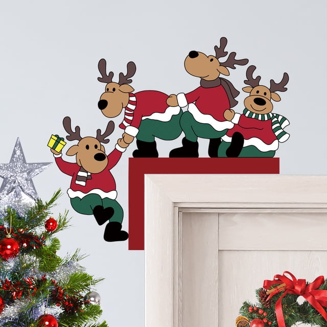 Fiudx Pegatina de Papá Noel para Puerta, Decoración Navideña con Reno y Diseño de Muñeco de Nieve, Fácil de Aplicar, Decoración Temporal, para Fiestas y Uso En El Hogar, Idea de Regalo Perfecta, 1 Ju