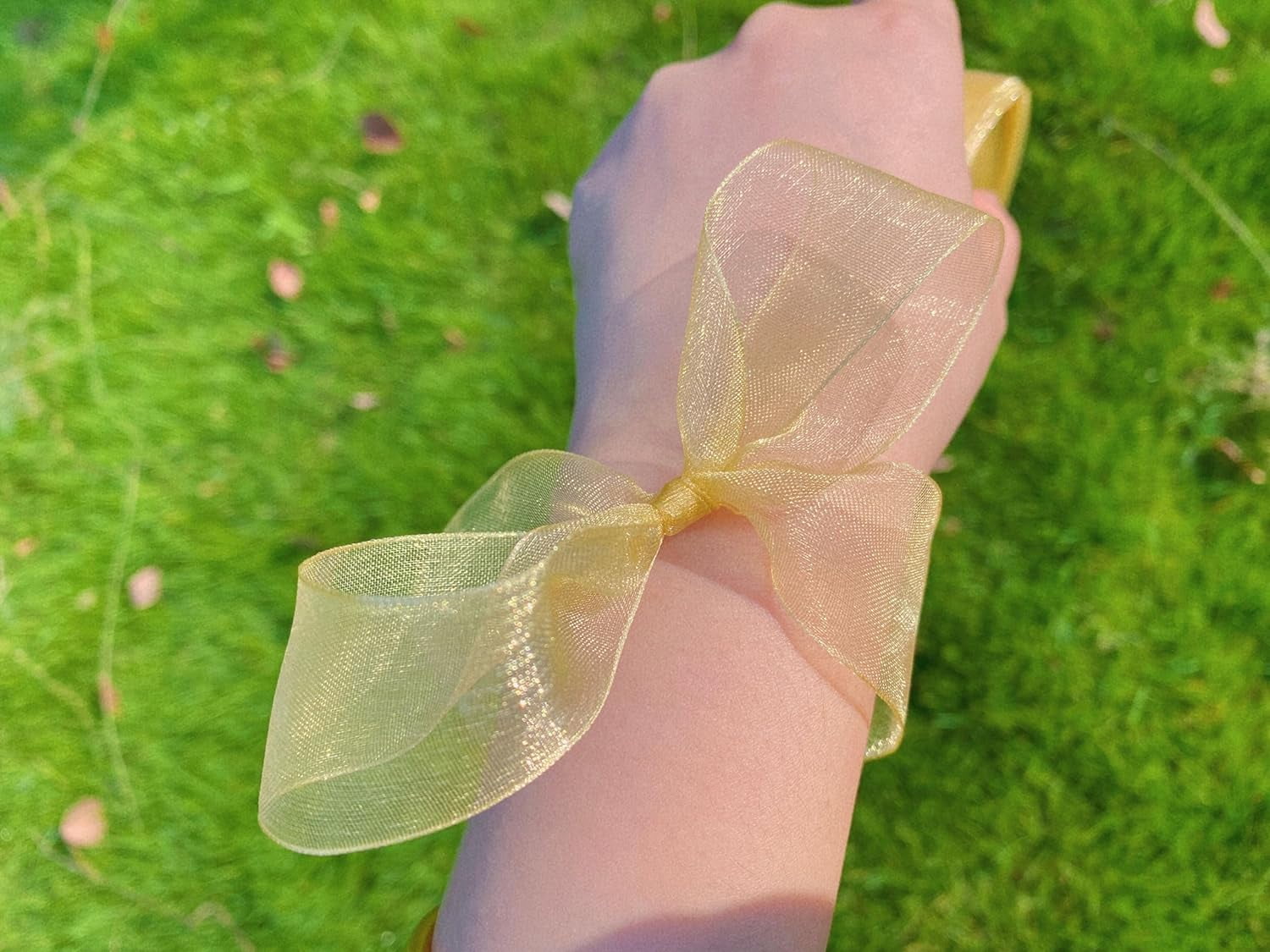 1 Inch 50 Yards Sheer Organza Ribbon Chiffon Ribbon for Gift Wrapping Wedding Bouquet Crafts (Gold)