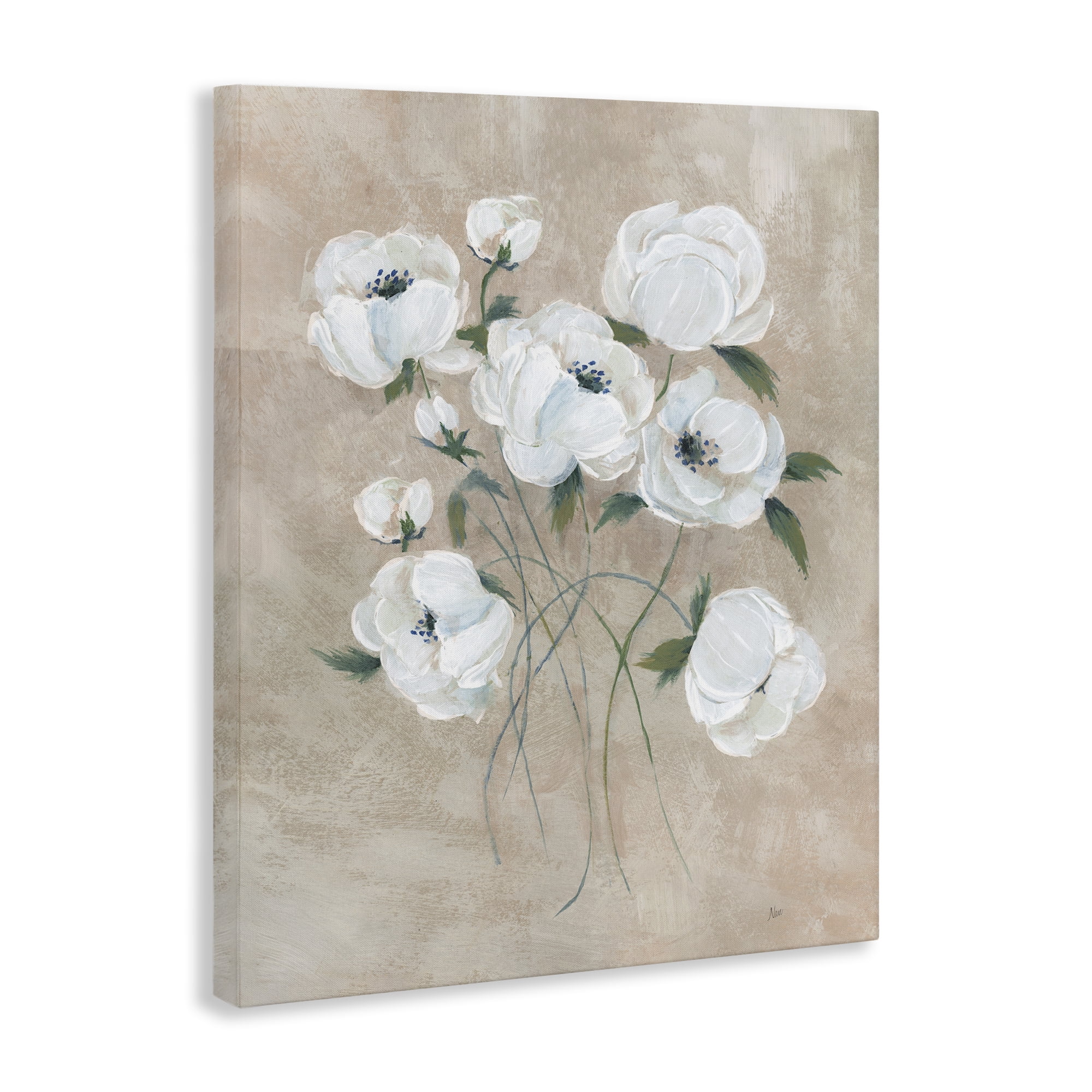 Stupell Industries Flowers on Neutral Beige Plants & Flowers Painting Wrapped Canvas Art Print Wall Art, 36 x 48
