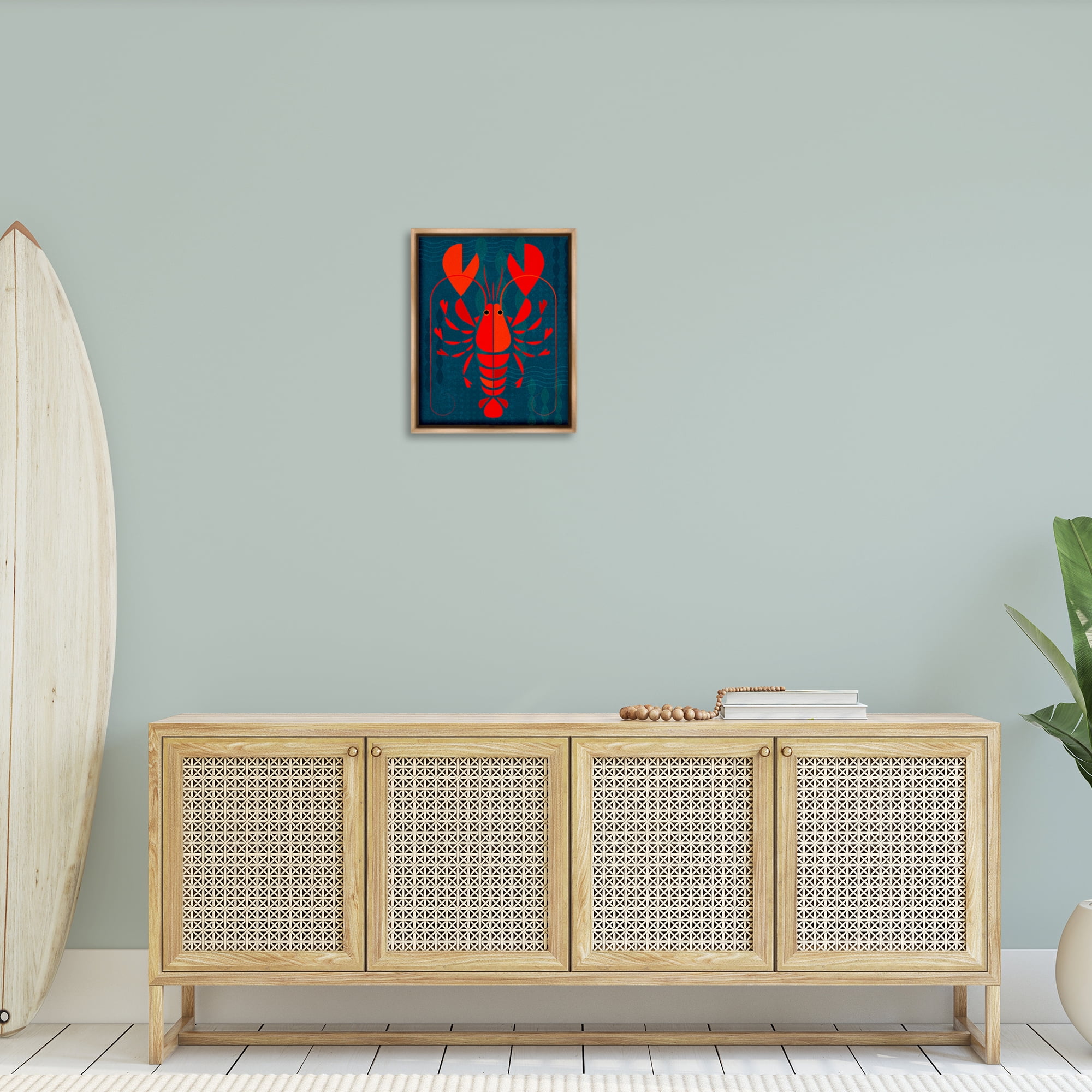 Stupell Industries Red Segmented Lobster Animals Painting Brown Floater Framed Canvas Art Print Wall Art, 17 x 21