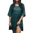 thumbnail image 2 of Vestido corto con cuello redondo y mangas cortas con lentejuelas para mujer, material elástico de poliéster, diseño favorecedor con cintura imperio, 2 of 4