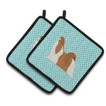 Shih Tzu Checkerboard Blue Pair of Pot Holders