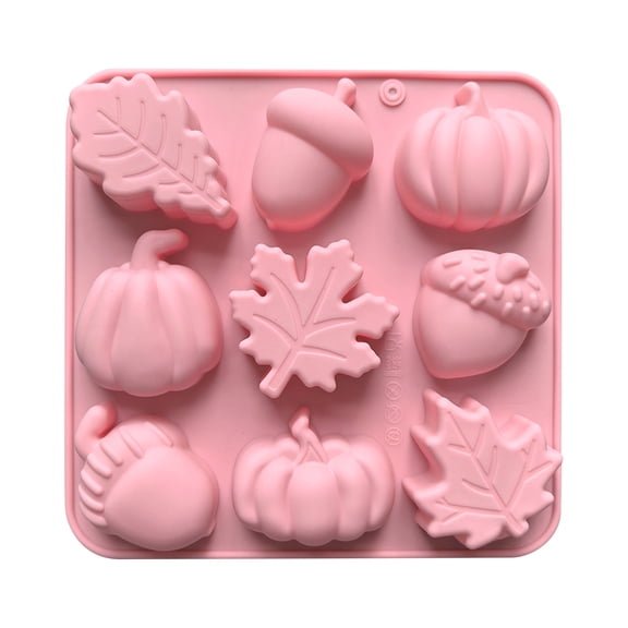 MInHoues Halloween Silicone Molds, 9-Cavity Pumpkin Maple Leaf Candy Mold, Fall Baking Tools for Chocolate, Cake Dessert, Thanksgiving Party Favors