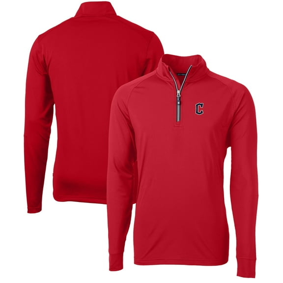 Men's Cutter & Buck Red Cleveland Guardians Adapt Eco Knit Stretch Recycled Quarter-Zip Pullover Top
