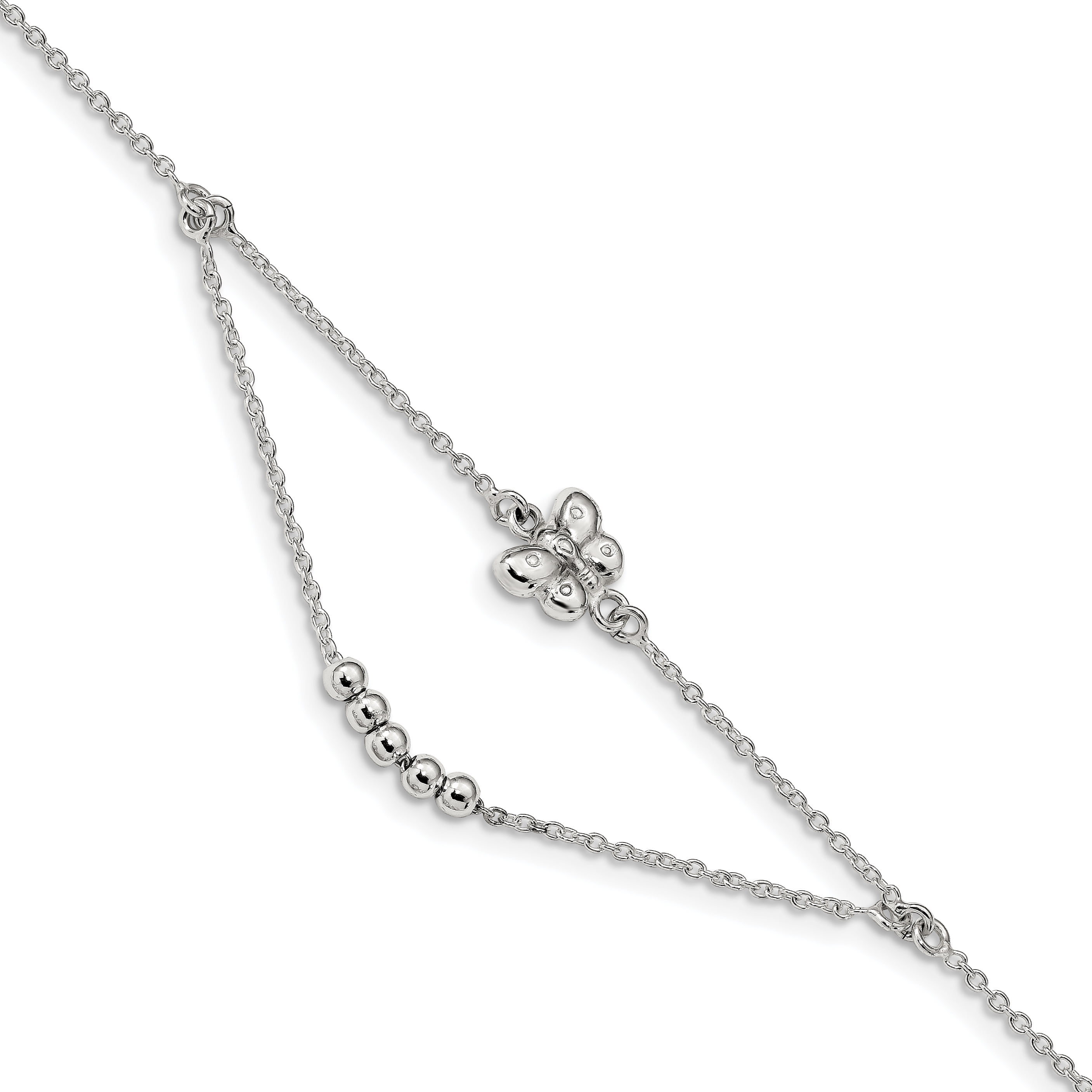 Beautiful Sterling silver 925 sterling Sterling Silver Polished 9in w/1in ext Butterfly Anklet