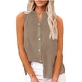 thumbnail image 6 of Alitao Button Down Shirts Linen Shirts Cotton Linen Shirts For Women Sleeveless Collared Tops Oversized Up Blouses Work Shirts Casual Summer Tshirt Tshirts Shirts Summer Tops Brown 5XL, 6 of 9