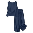 thumbnail image 4 of 2 Piece Sets for Women Summer Outfits Beach Vacation Clothes Wide Leg Crop Pants Navy L(L), 4 of 6