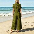 thumbnail image 5 of TOUMENY Spring Fall Jumpsuits for Women Wide Leg V Neck Button Front Jumpsuit Casual Loose Vacation Travel Lounge Romper Green M, 5 of 7