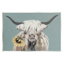 Stupell Industries Highland Cattle Biting Sunflower Bloom Painting Unframed Art Print Wall Art, Design by Michele Norman