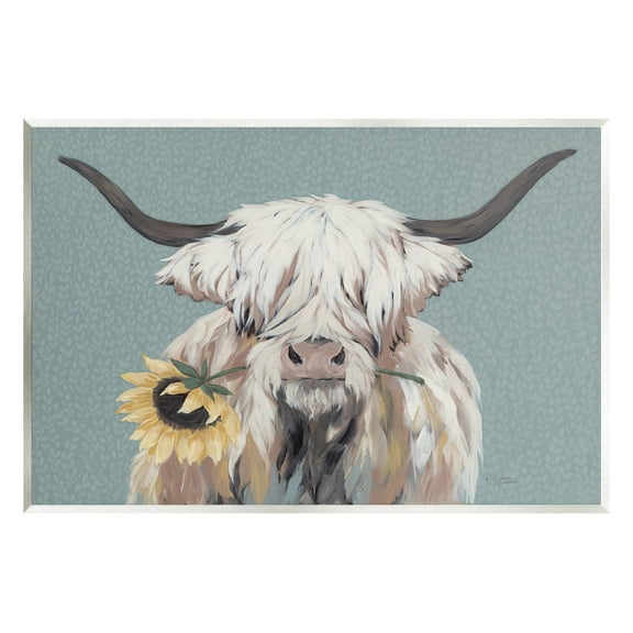 Stupell Industries Highland Cattle Biting Sunflower Bloom Painting Unframed Art Print Wall Art, Design by Michele Norman