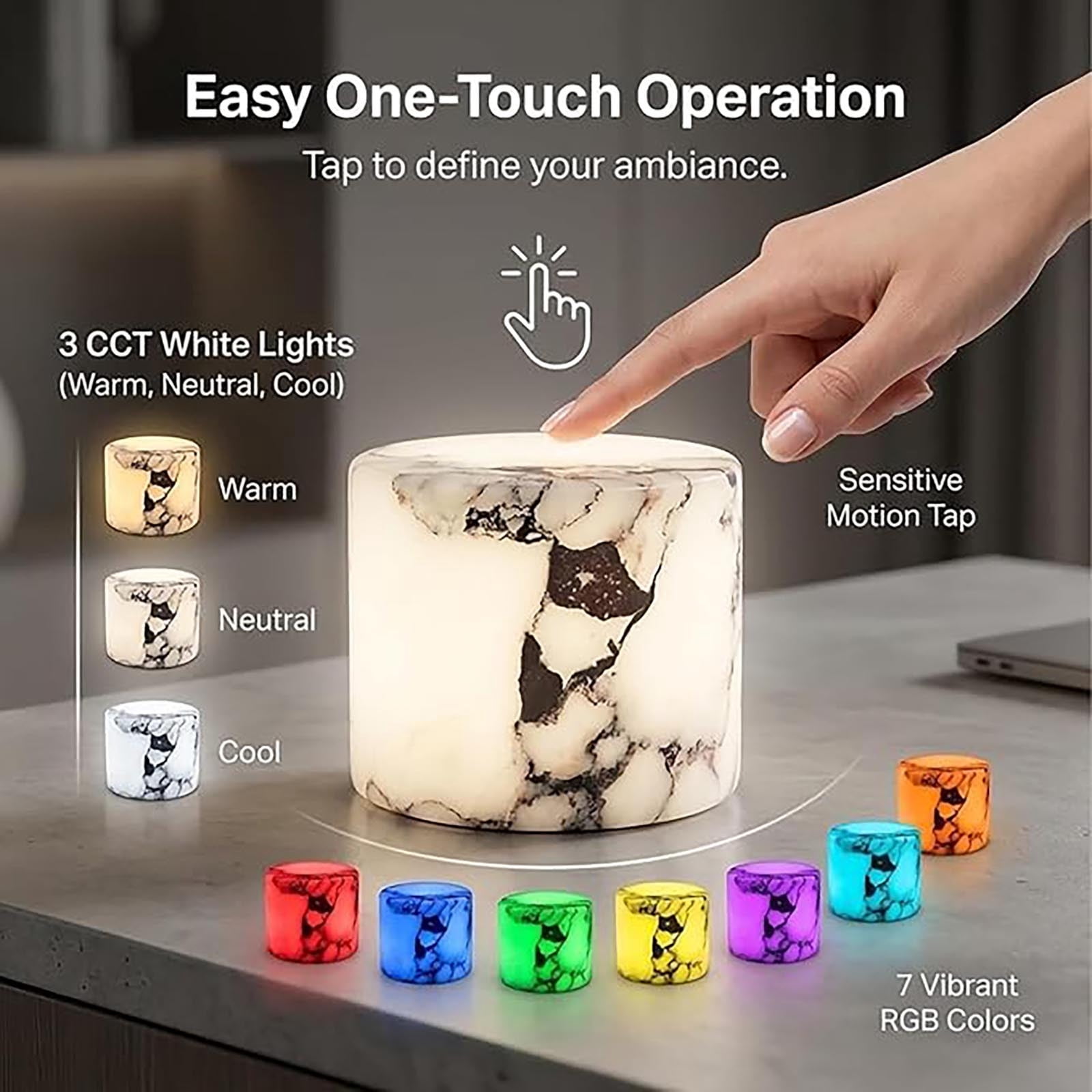 VAIFTILNO Marble Touch Lamp Night Light, Rechargeable LED Stone Bedside Table Lamps, Dimmable Natural Onyx Tap Light, Small Ambient Desk Lamp, Wireless Home Bedroom Decor(Marble-White Cylinder)