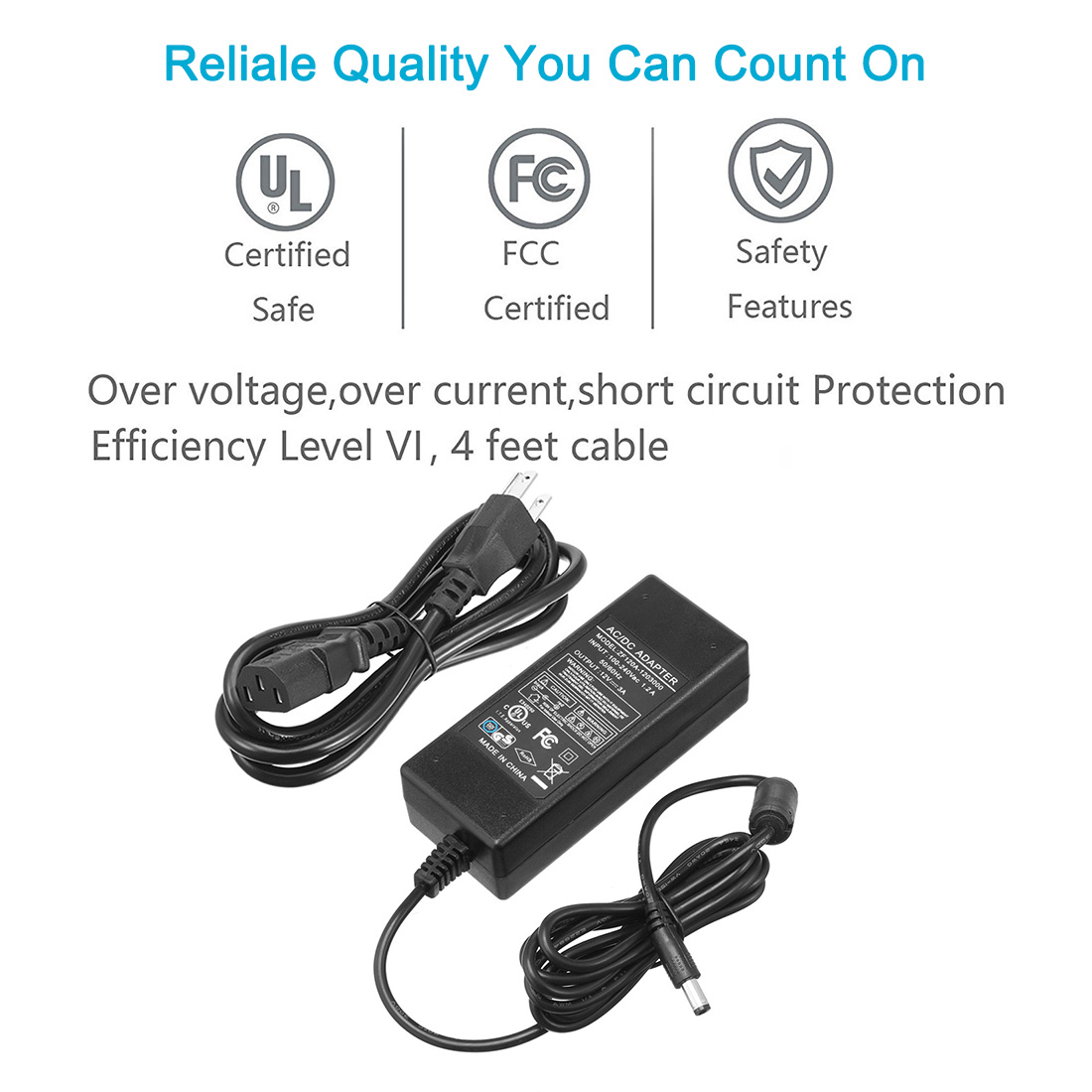 Chargeur 12v 3A Adaptateur AC 100-240v DC 12V Power Adapter