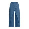 thumbnail image 4 of CIENVNSTG Wrap Cross Front High Waisted Denim Pants Womens Button Front Cropped Straight Leg Jeans with Side Pockets for Casual Outfits Sky Blue S, 4 of 8