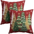 thumbnail image 2 of Christmas Red Throw Pillow Covers 20x20 Inches, Set of 2 Gold Green Xmas Trees Holiday Decor Square Pillowcase Cotton Linen Cushion Covers for Sofa Living Room Couch Bedding, 2 of 6
