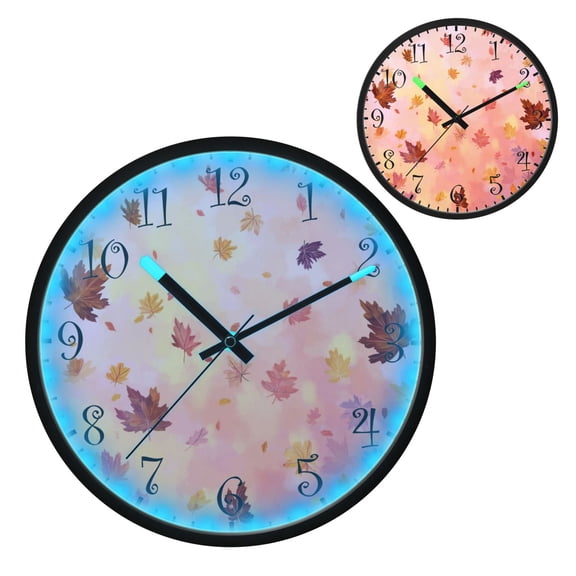 Voice Activated Clock with Glow Light 12 Inch Large Silent Wall Clock Battery Operated for Home Decor Autumn Leaves Falling