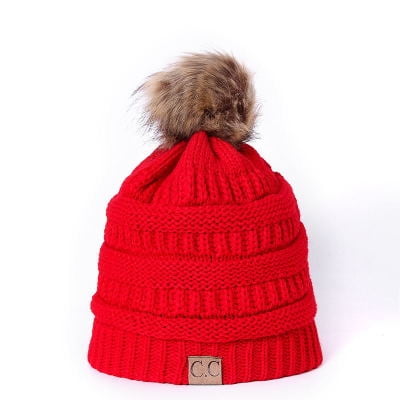 Bell Beanie - Winter CC Beanie Faux Fur ball Hats Ladies Women Girls Knitted Wool Hat Skullies Thicken Warm Caps