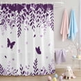 thumbnail image 2 of Shower Curtain Butterfly Leaf Shower Curtains for Bathroom Decor, Waterproof Polyester Shower Curtain Set with Hooks, Extra Long 72" x 78" Purple Plant Silhouette, 2 of 9