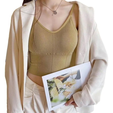 

Women’s Sports Bra Wirefree Padded Medium Support Yoga Bras Gym Running Workout Tank Tops Khaki，G95278