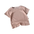 thumbnail image 2 of SGFCWSX Girls Cable Knit Short Sleeve T-Shirt, Soft Comfortable Top for Kids Crew Neck Classic Casual Daily Tees Coffee Size 6-7 Years, 2 of 4