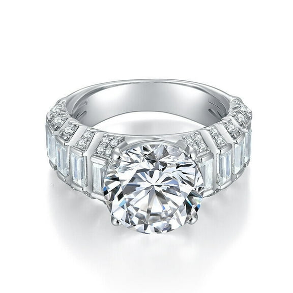 2.50 Ct Round Brilliant Cut Simulated Diamond Ring, Solitaire With Accents Diamond Engagement Ring, Luxurious Party Wear Diamond Ring For Women, 925 Sterling Silver, Promise Gift Ring For Girlfriend
