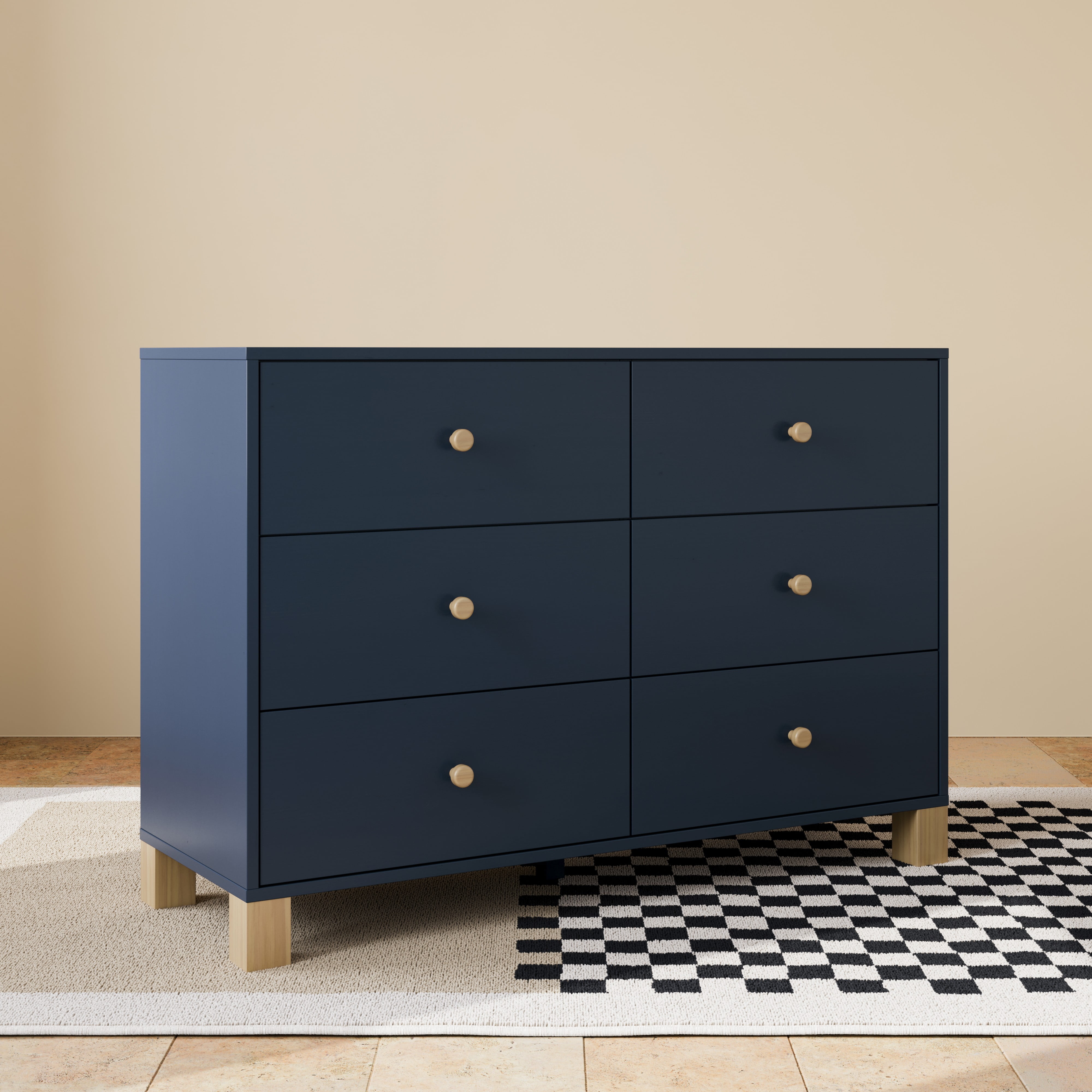 Storkcraft California 6 Drawer Nursery Wood Double Dresser, Midnight Blue with Driftwood
