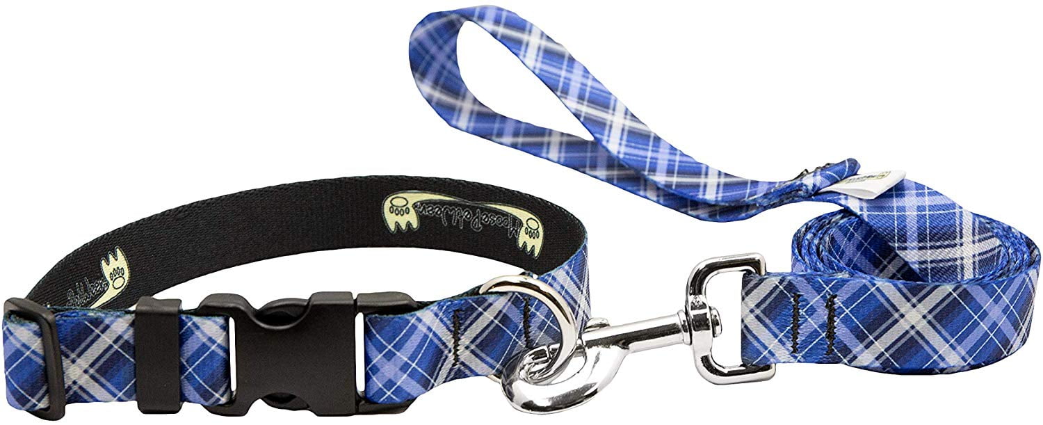 Dog Collar Leash Set Plaid Matching Dog Collar and Lead, Made in The USA 1 Inch Wide Adjusts