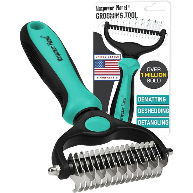 Maxpower Planet Pet Grooming Brush - Double Sided Shedding, Dematting - Undercoat Rake Dogs - Dog Grooming Brush - Deshedding Brush for Dogs - Dog Brush, Cat Brush, Reduce Shedding by 95%, Turquoise