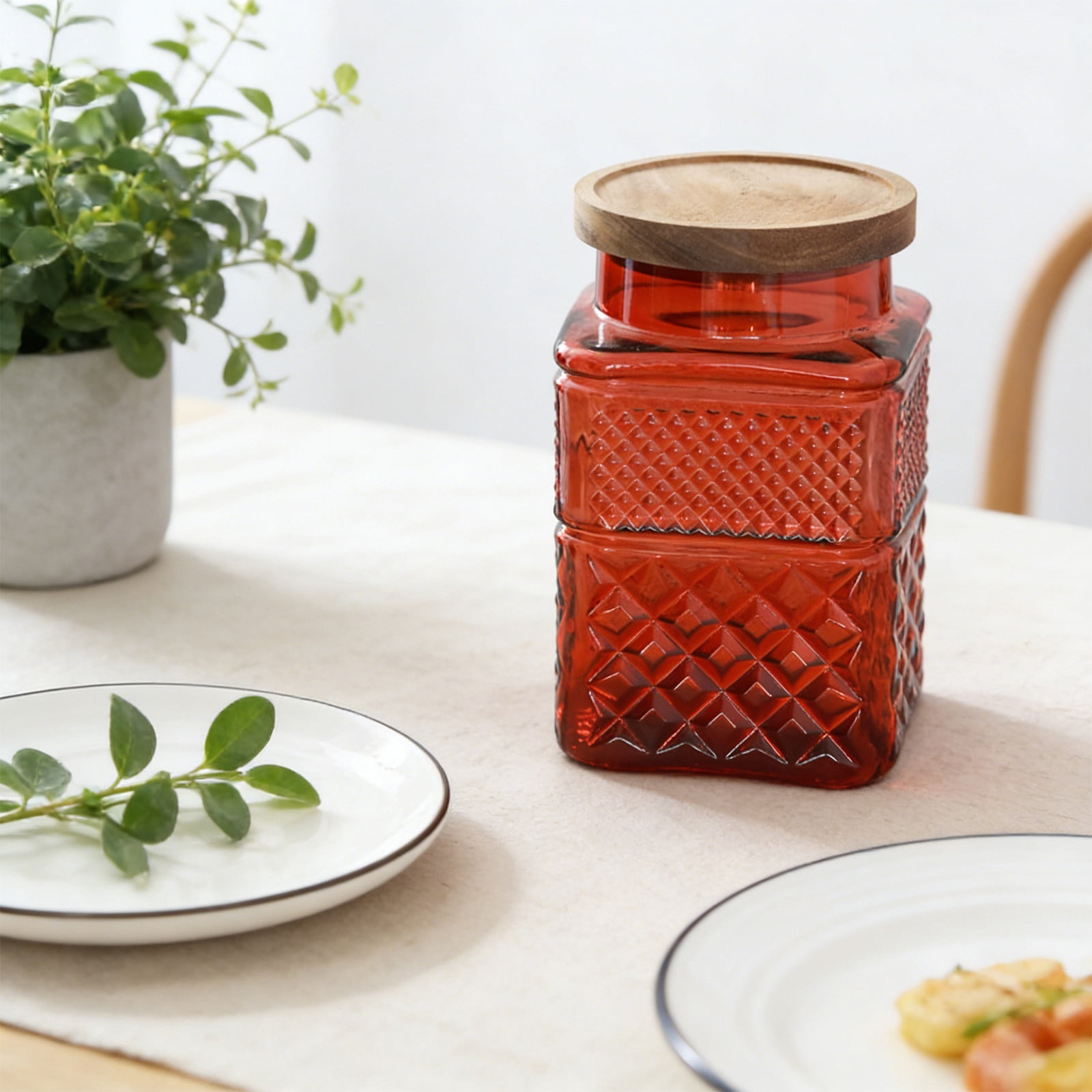Relief Colored Glass Sealed Jar Kitchen Storage Container – High Borosilicate Food Grade Glass, Airtight Lid, 12.5x11.5x20 cm, Assorted Colors