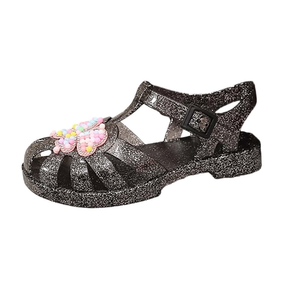 WEIGFI Infant Todder Girls Sandals Butterfly Breathable Jelly Soft Sole Fashion Summer Open Toe Adjustable Strap Funny Holiday Shoes,Black,3-3.5 Years