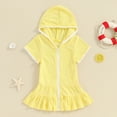 thumbnail image 2 of Bagilaanoe Little Girl Swim Cover Up One-Piece Swimsuit Toddler Short Sleeve Zipper Rashguard Swimwear 1T 2T 3T 4T 5T 6T 7T 8T Kids Hooded Dress Bathing Suit, 2 of 9