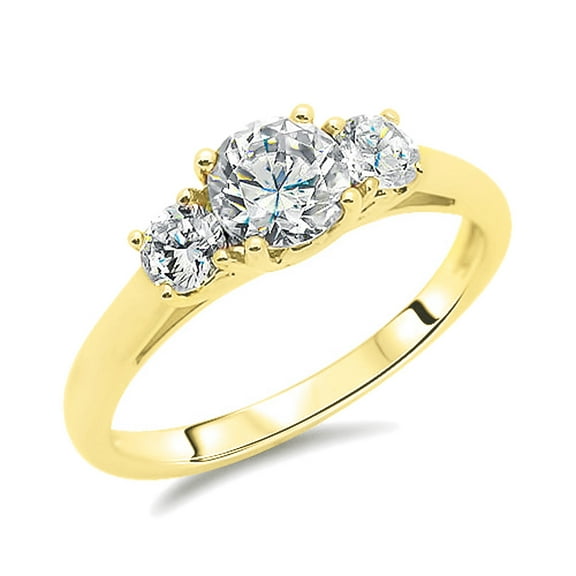 14K Yellow Gold 1.5 cttw Round CZ Three Stone Wedding Anniversary Ring