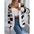 thumbnail image 5 of Womens Color Block Striped Sweaters Colorful Long Sleeve Open Front Knitted Cardigan Loose Outwear Coats Khaki M, 5 of 8
