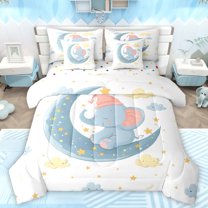 Manfei Kawaii Blue Elephant Bedding Comforter Set 7pcs for Teens, Dreamy Fairy Tale Animal Queen Bedding Sets, Moon Stars Galaxy Reversible Queen Sheet Sets, Super Cozy Room Decor
