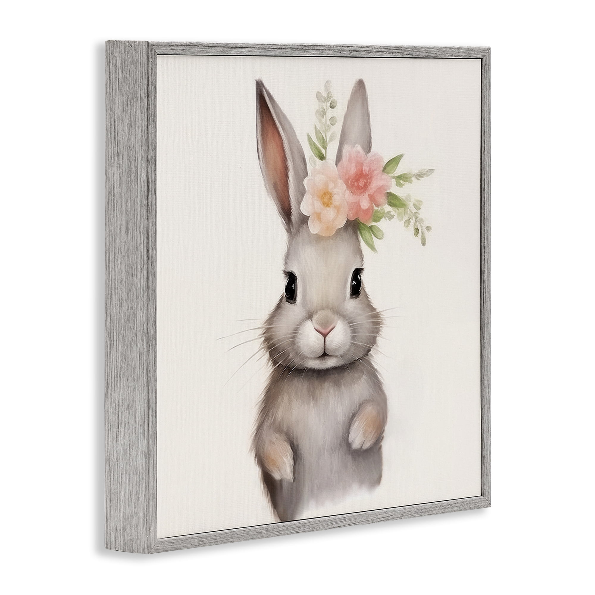 Stupell Industries Sweet Floral Crowned Bunny Gray Framed Giclee Art, design by Lazar Studio
