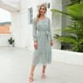 thumbnail image 2 of IWEMEK Womens Dress V Neck Poet Sleeve Loose Fitting Comfy Dresses A-line Flower Print Chiffon Flowy Casual Outfit, 2 of 7
