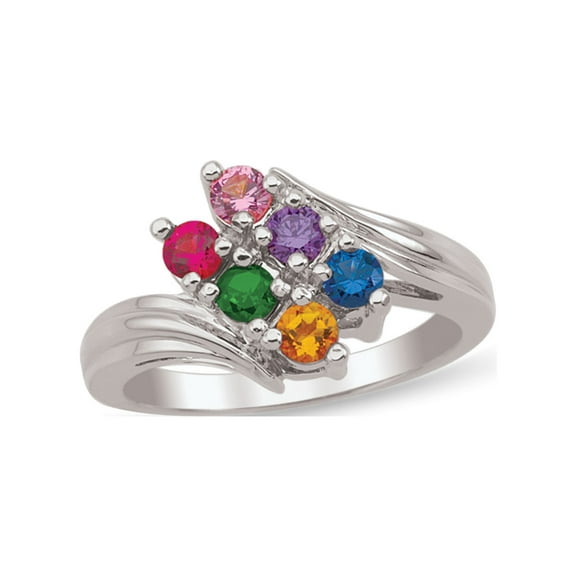 Personalized Bypass Birthstone Family Ring in Sterling Silver by Jewlster