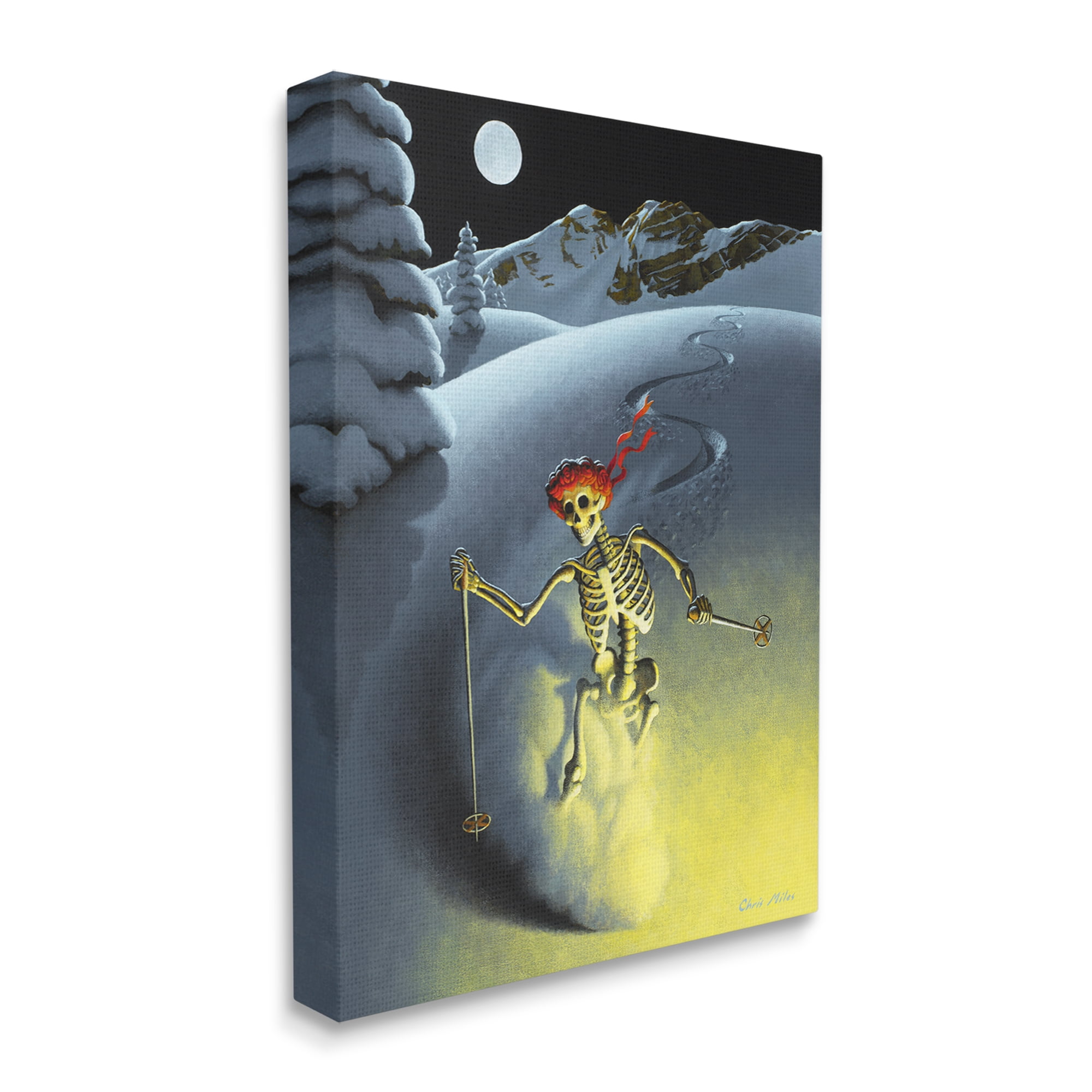 Stupell Industries Nighttime Moon Skiing Skeleton Winter Snow Slope Canvas Wall Art, 16 x 20, Design by Chris Miles