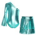 thumbnail image 3 of TiaoBug Kids Girls Latin Dance Outfit Shiny Metallic Fringe Dress One Shoulder Top with Tassels Skirts Set Blue 6, 3 of 7