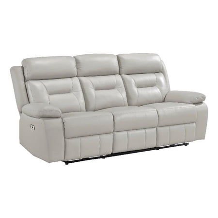Conia Power Double Reclining Sofa-Light Silver Leather-USB-87 Inch