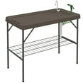 thumbnail image 3 of Outsunny Folding Fish Cleaning Table with Sink, Outdoor Fillet Table for Picnic Beach Patio, Tan, 3 of 10