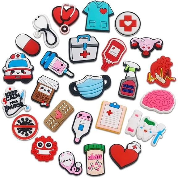 25,50 pcs Shoes Charms Fits For Clog Sandals, PVC Nurse Shoe Decorations For Women Men