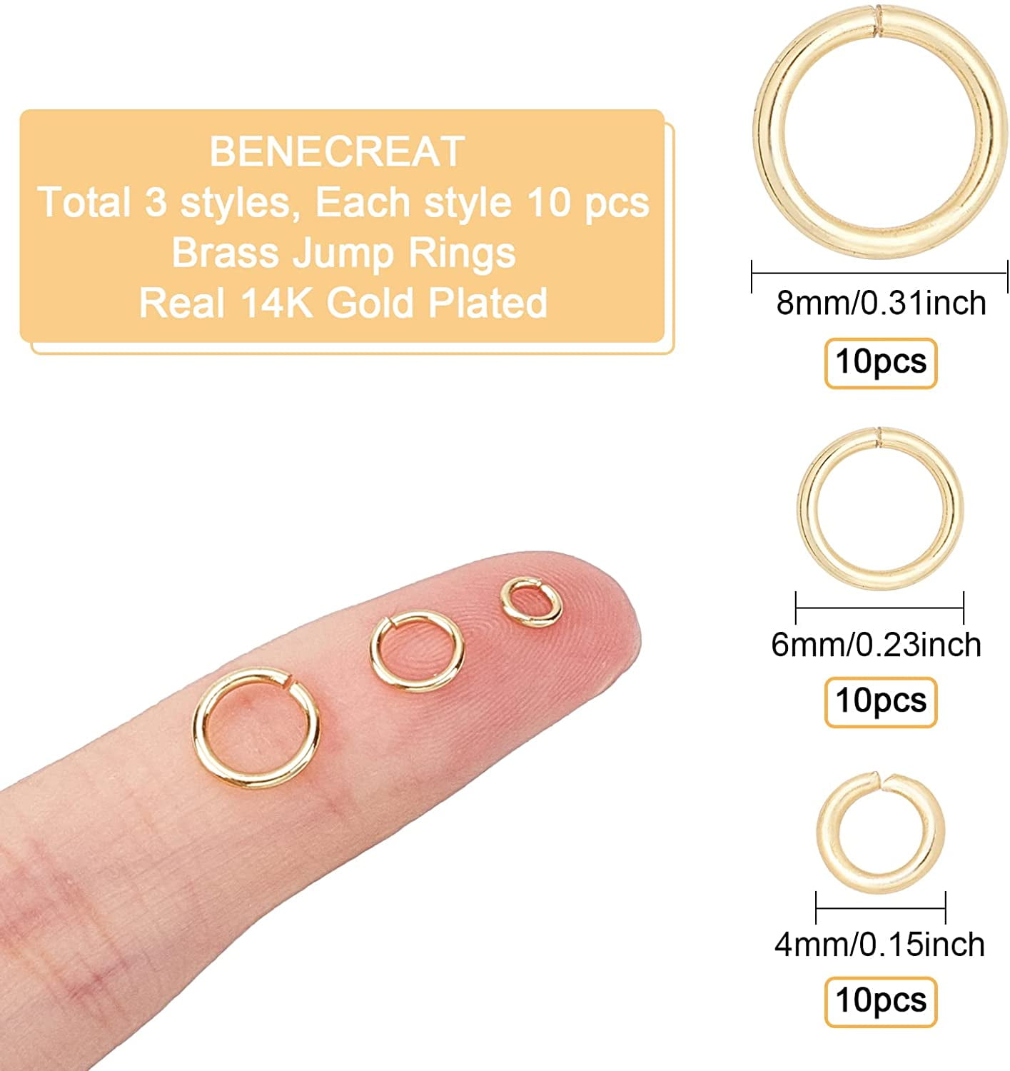8mm Gold Filled, Open Jump Ring, 50pc,All gauges, Thick, Strong, Large  Loops