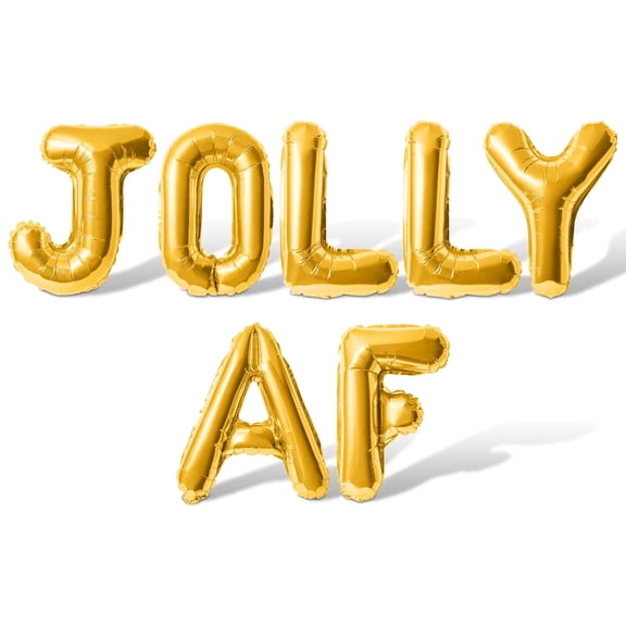 Letter Balloons - JOLLY AF 16" Inch Alphabet Letters Foil Mylar Balloon Christmas Party Banner (Gold)