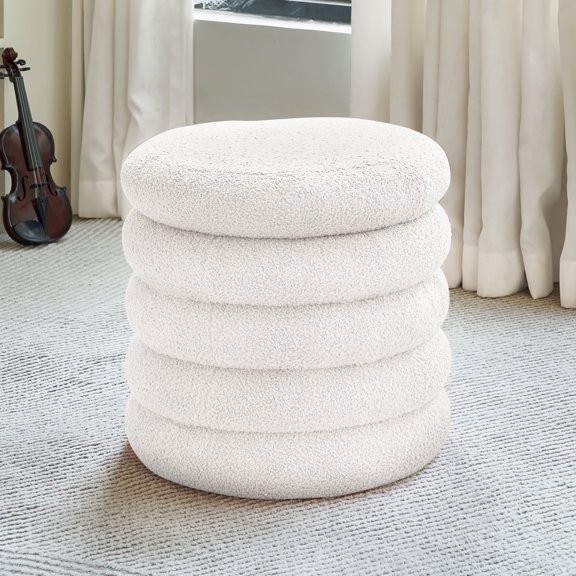 YINIX Pouf Ottoman with Storage, Cloud-Shaped Teddy Fabric Ottoman for Living Room, Bedroom,White