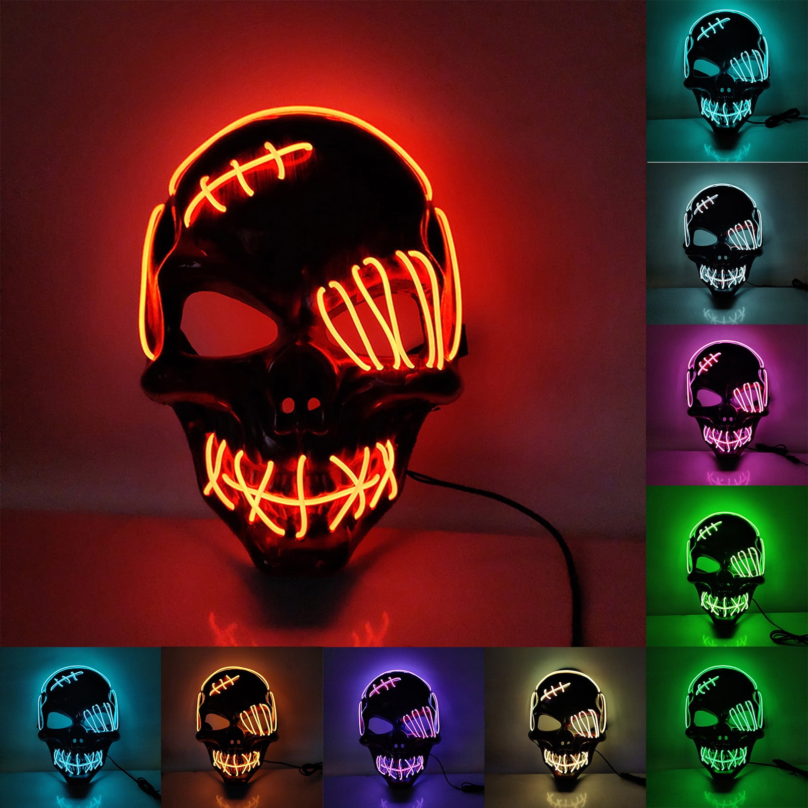 Skull Mask Personalized Glow In The Dark Halloween Tote Treat Bag Black