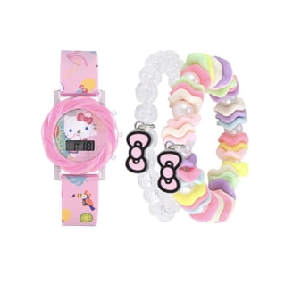hello kitty lcd watch backpack set Sanrio Kids  Pink Cityscape Strap, Metallic Case, Iridescent Bezel, Digital Display, Adorable Printed Dial, Adjustable Fit, Perfect for Girls  Fits Wrists 5.5 to 8 providing comfort throughout the day Hello Kitty Hearts Glow Bundle